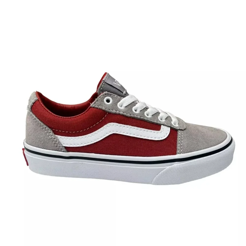 Vans Ward Youth Boy's Suede Casual Sneakers Size 2 Gray Burgundy Classic Style